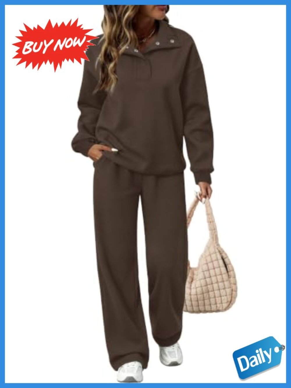 Henley Snap 2 Piece Lounge Set Sweatsuit Matching Travel Outfit